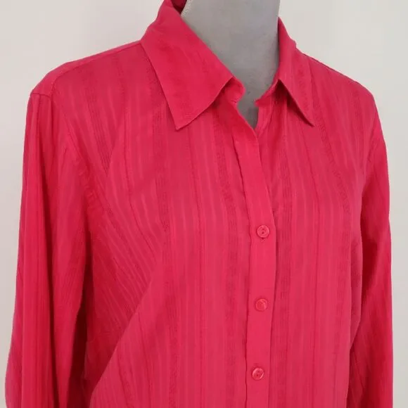 Coldwater Creek Top Plus 2X Pink Textured Cotton Blouse Roll Tab Sleeve Career - Picture 5 of 14